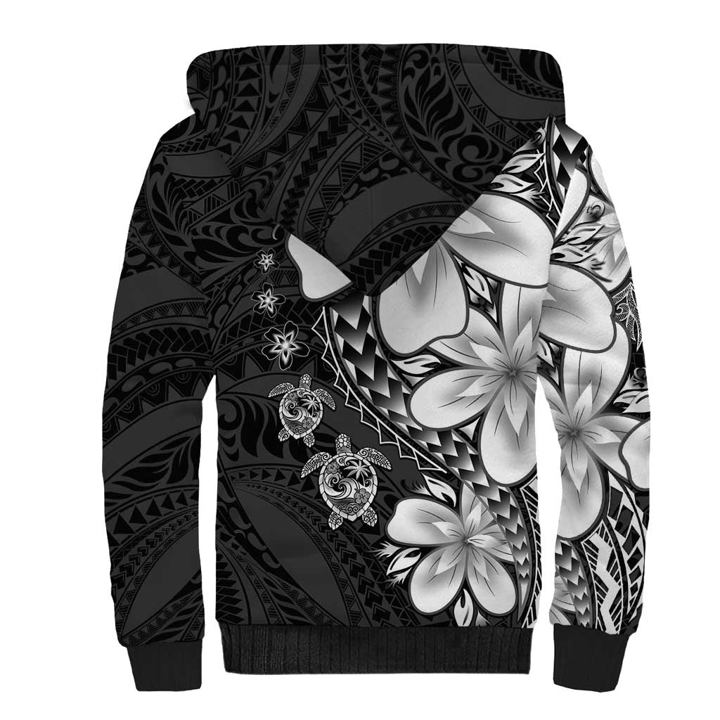 Polynesia Romantic Valentine Sherpa Hoodie Sea Turtle Couple With Black Plumeria LT05 - Polynesian Pride