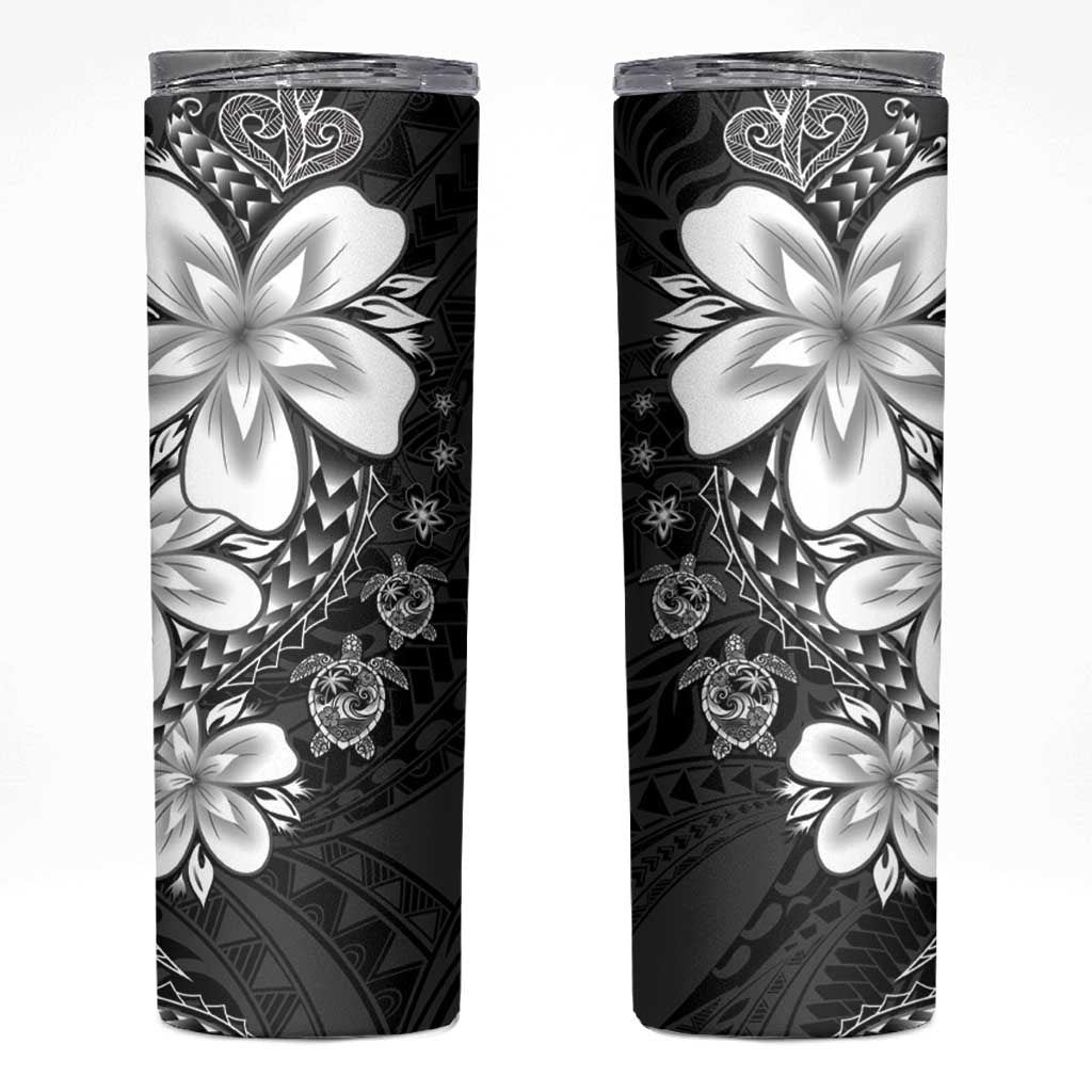 Polynesia Romantic Valentine Skinny Tumbler Sea Turtle Couple With Black Plumeria LT05 Black - Polynesian Pride