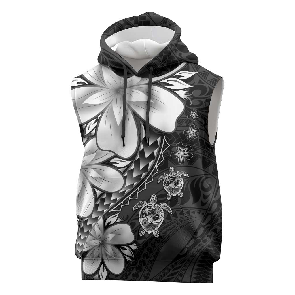 Polynesia Romantic Valentine Sleeveless Hoodie Sea Turtle Couple With Black Plumeria LT05 Black - Polynesian Pride