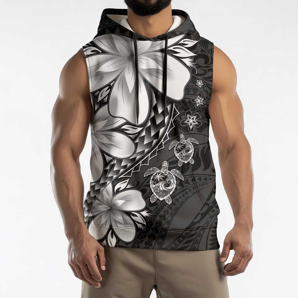 Polynesia Romantic Valentine Sleeveless Hoodie Sea Turtle Couple With Black Plumeria LT05 - Polynesian Pride
