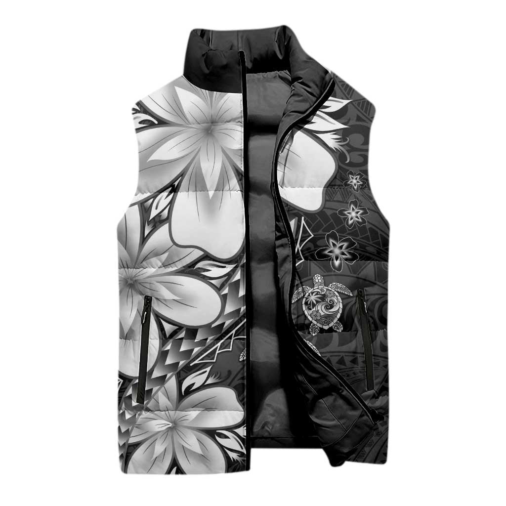 Polynesia Romantic Valentine Sleeveless Puffer Jacket Sea Turtle Couple With Black Plumeria LT05 - Polynesian Pride