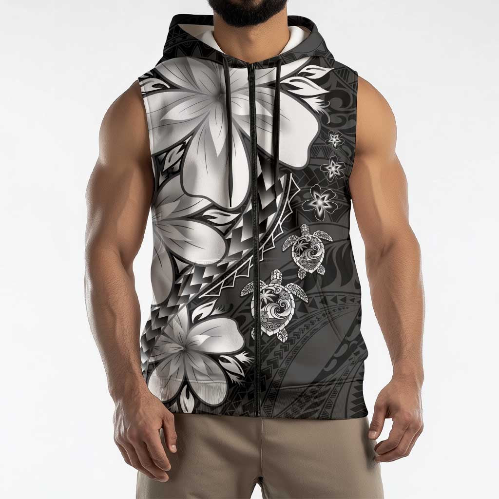 Polynesia Romantic Valentine Sleeveless Zip Hoodie Sea Turtle Couple With Black Plumeria LT05 - Polynesian Pride