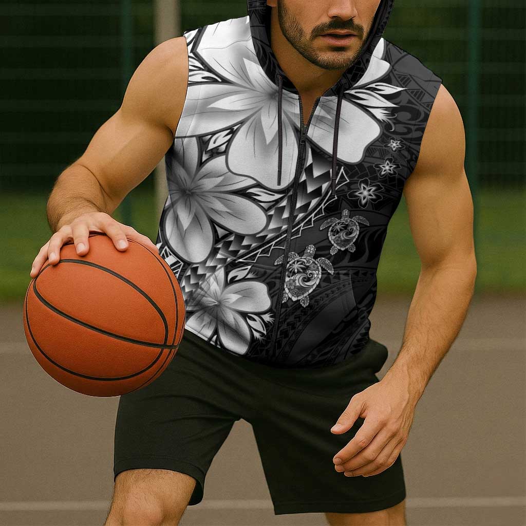 Polynesia Romantic Valentine Sleeveless Zip Hoodie Sea Turtle Couple With Black Plumeria LT05 - Polynesian Pride