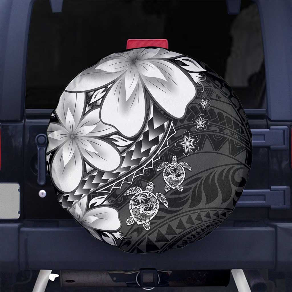 Polynesia Romantic Valentine Spare Tire Cover Sea Turtle Couple With Black Plumeria LT05 No hole Black - Polynesian Pride