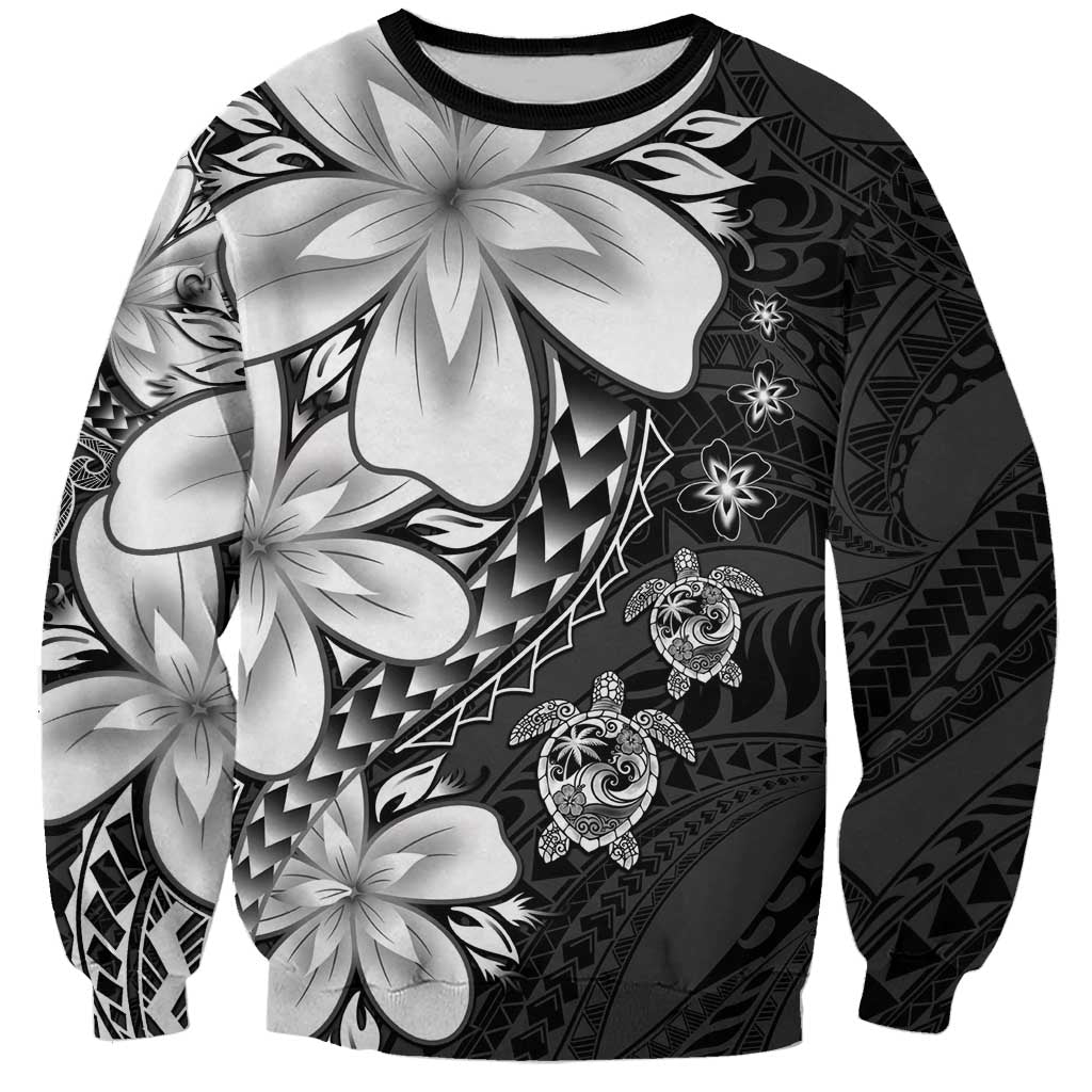 Polynesia Romantic Valentine Sweatshirt Sea Turtle Couple With Black Plumeria LT05 Unisex Black - Polynesian Pride