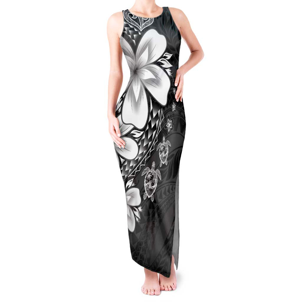 Polynesia Romantic Valentine Tank Maxi Dress Sea Turtle Couple With Black Plumeria LT05 Women Black - Polynesian Pride