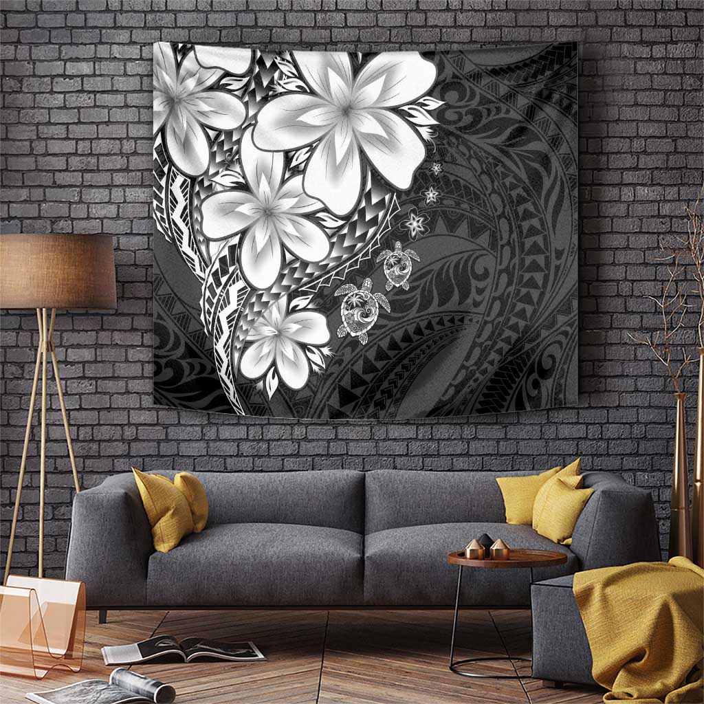 Polynesia Romantic Valentine Tapestry Sea Turtle Couple With Black Plumeria LT05 Black - Polynesian Pride