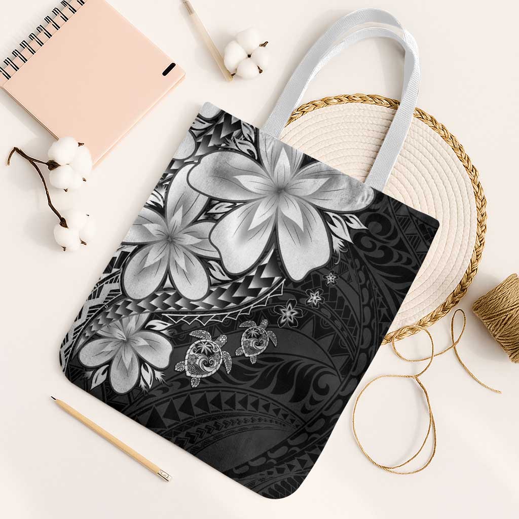 Polynesia Romantic Valentine Tote Bag Sea Turtle Couple With Black Plumeria LT05 White Strap One Size Black - Polynesian Pride