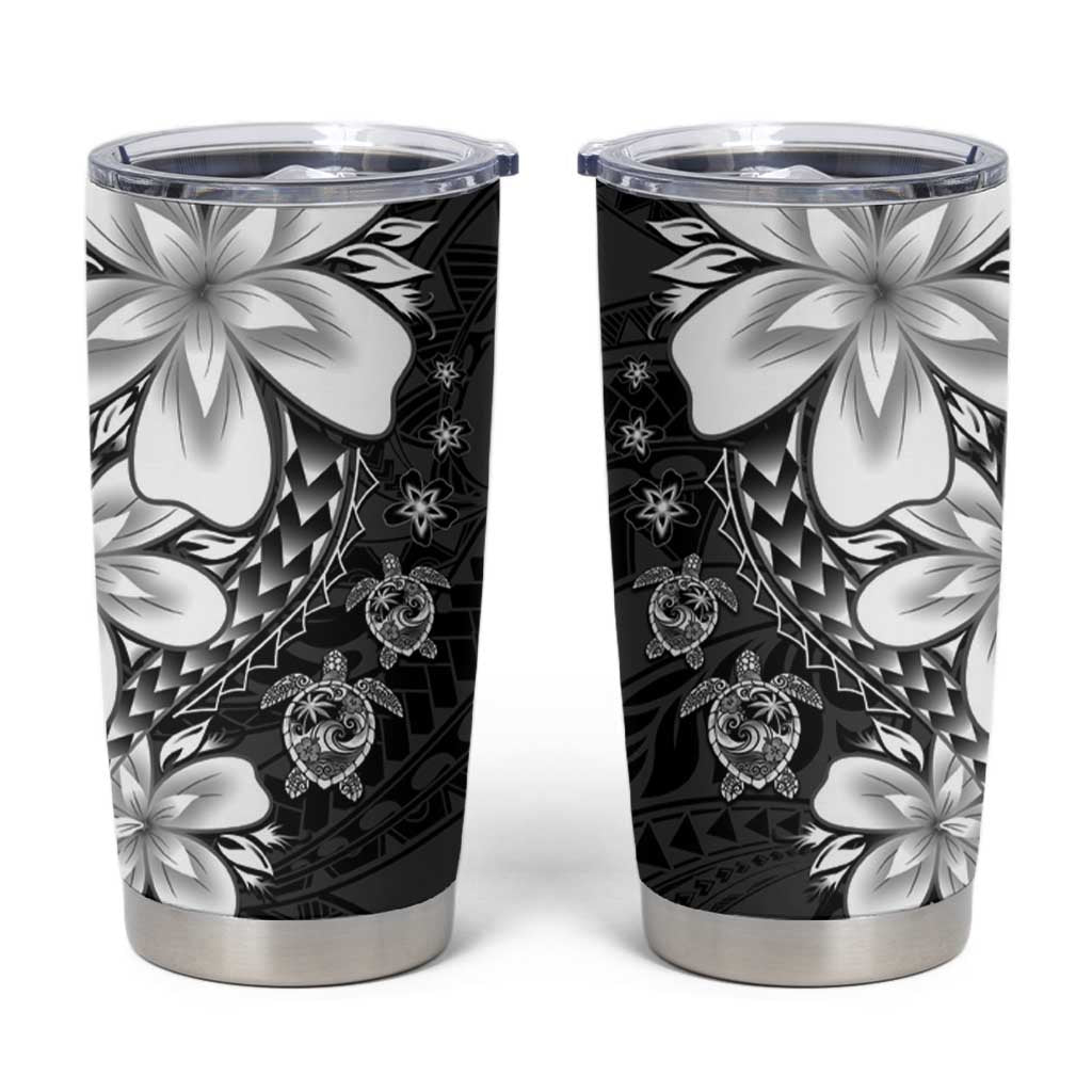 Polynesia Romantic Valentine Tumbler Cup Sea Turtle Couple With Black Plumeria