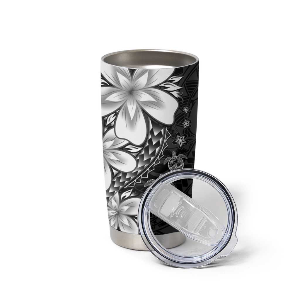 Polynesia Romantic Valentine Tumbler Cup Sea Turtle Couple With Black Plumeria