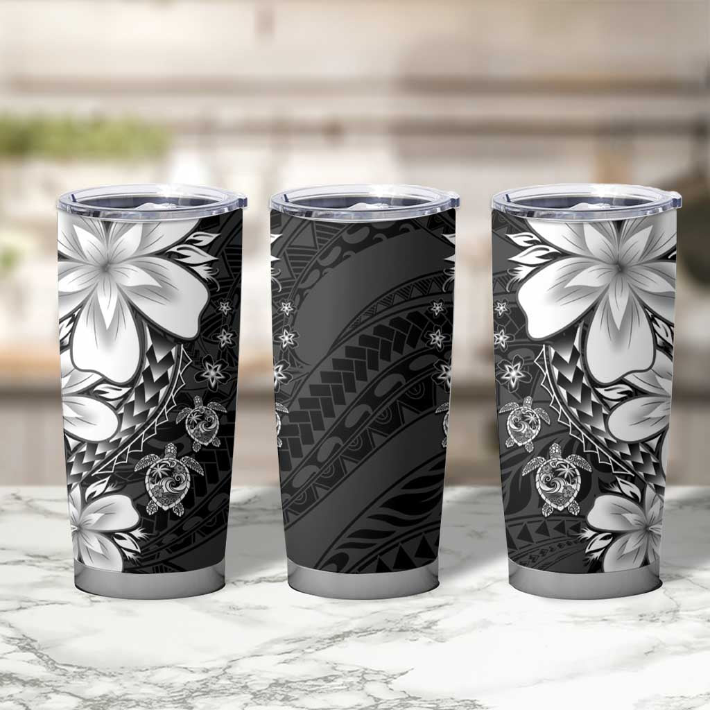 Polynesia Romantic Valentine Tumbler Cup Sea Turtle Couple With Black Plumeria