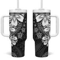 Polynesia Romantic Valentine Tumbler With Handle Sea Turtle Couple With Black Plumeria LT05 One Size: 40 oz Black - Polynesian Pride