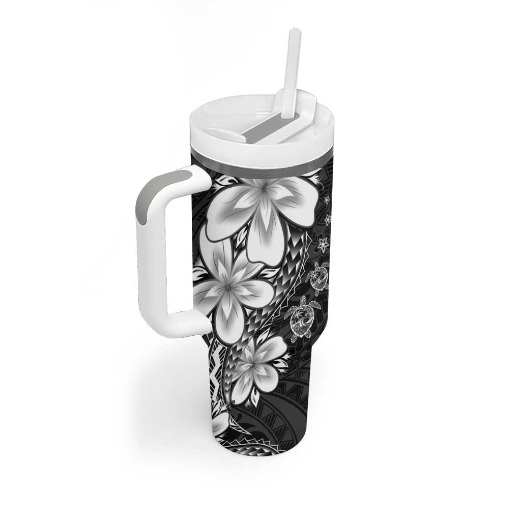 Polynesia Romantic Valentine Tumbler With Handle Sea Turtle Couple With Black Plumeria LT05 - Polynesian Pride