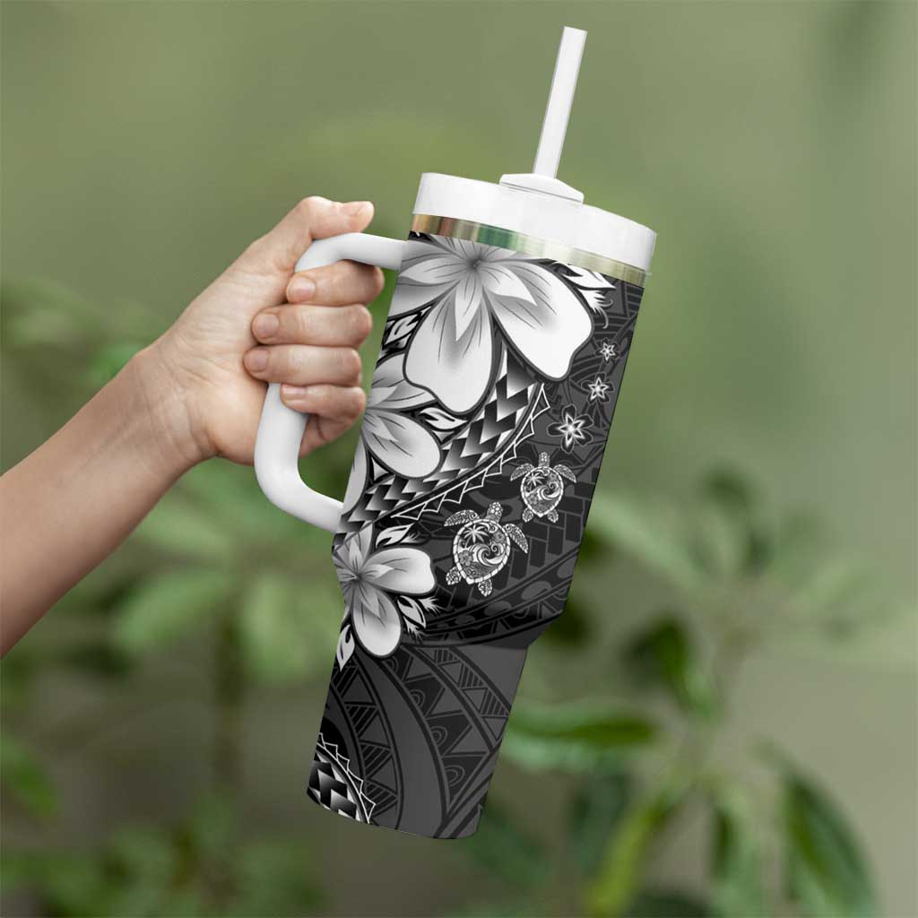 Polynesia Romantic Valentine Tumbler With Handle Sea Turtle Couple With Black Plumeria LT05 - Polynesian Pride