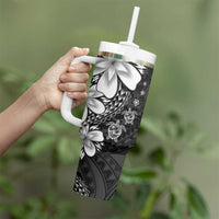 Polynesia Romantic Valentine Tumbler With Handle Sea Turtle Couple With Black Plumeria LT05 - Polynesian Pride