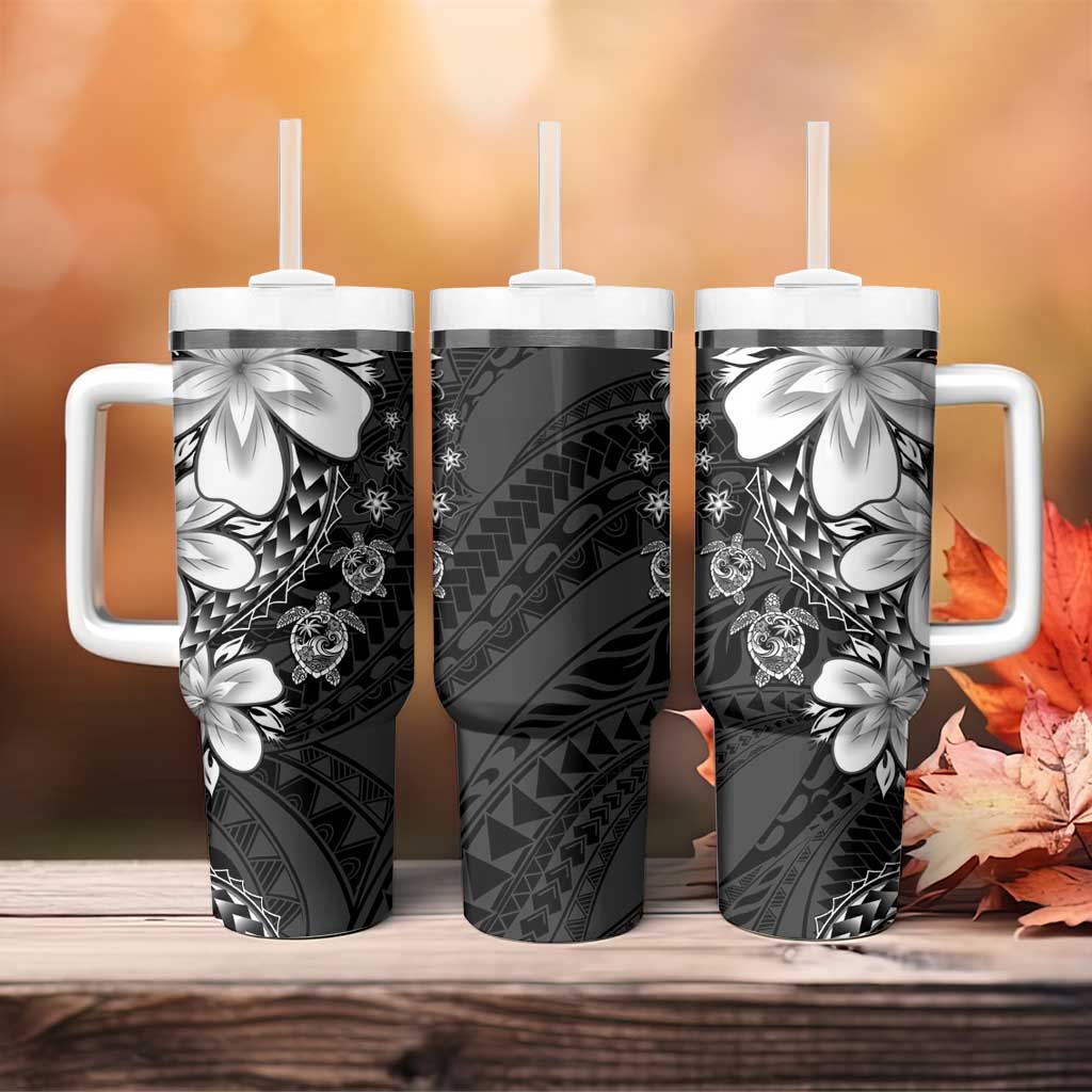 Polynesia Romantic Valentine Tumbler With Handle Sea Turtle Couple With Black Plumeria LT05 - Polynesian Pride