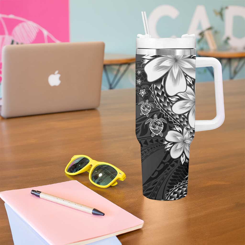 Polynesia Romantic Valentine Tumbler With Handle Sea Turtle Couple With Black Plumeria LT05 - Polynesian Pride