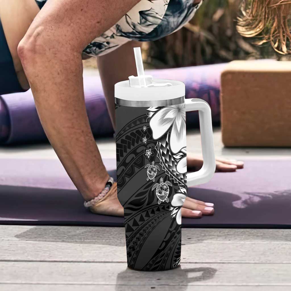 Polynesia Romantic Valentine Tumbler With Handle Sea Turtle Couple With Black Plumeria LT05 - Polynesian Pride