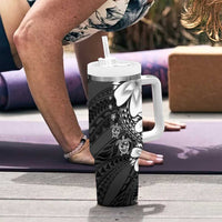 Polynesia Romantic Valentine Tumbler With Handle Sea Turtle Couple With Black Plumeria LT05 - Polynesian Pride