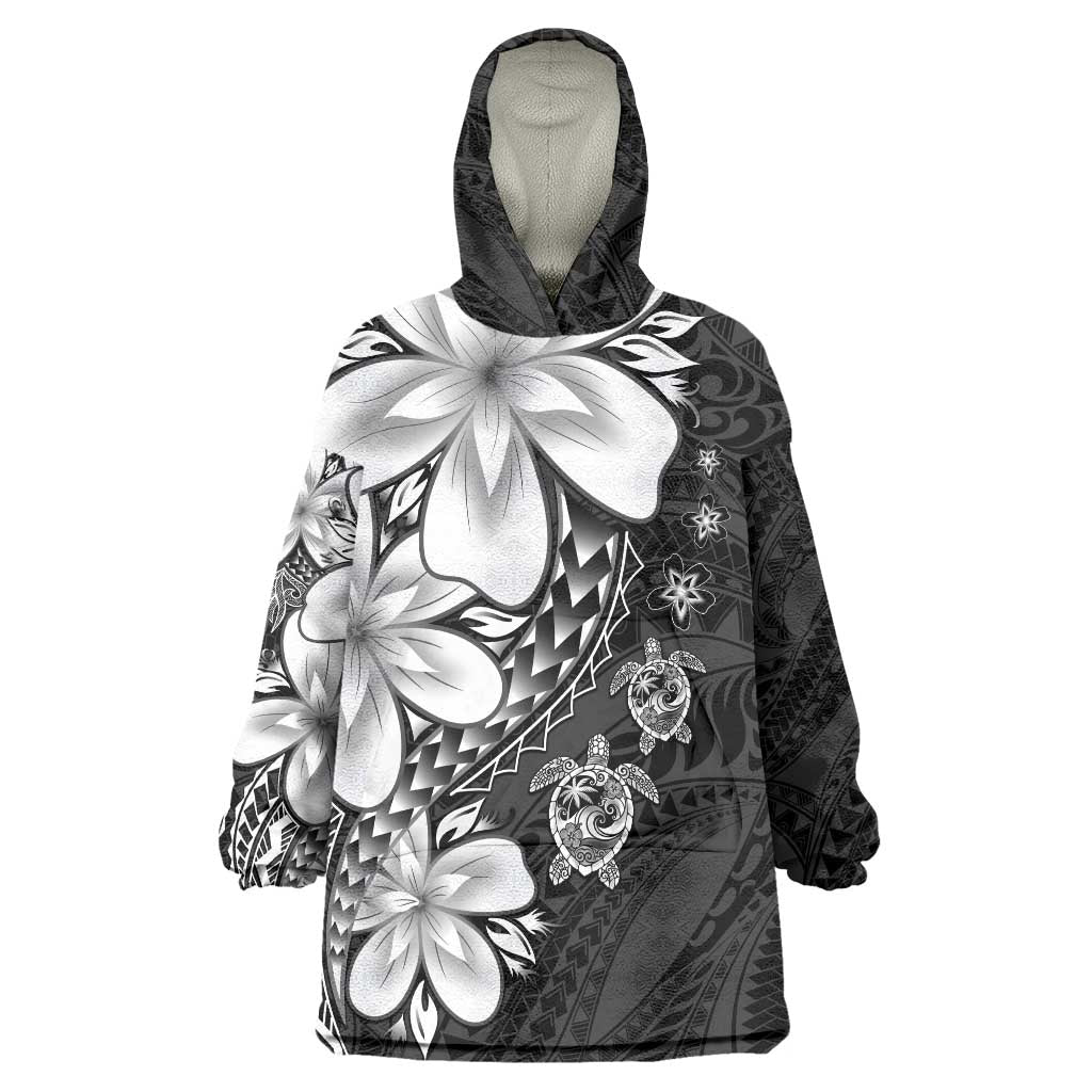 Polynesia Romantic Valentine Wearable Blanket Hoodie Sea Turtle Couple With Black Plumeria LT05 One Size Black - Polynesian Pride