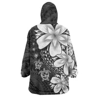 Polynesia Romantic Valentine Wearable Blanket Hoodie Sea Turtle Couple With Black Plumeria LT05 - Polynesian Pride