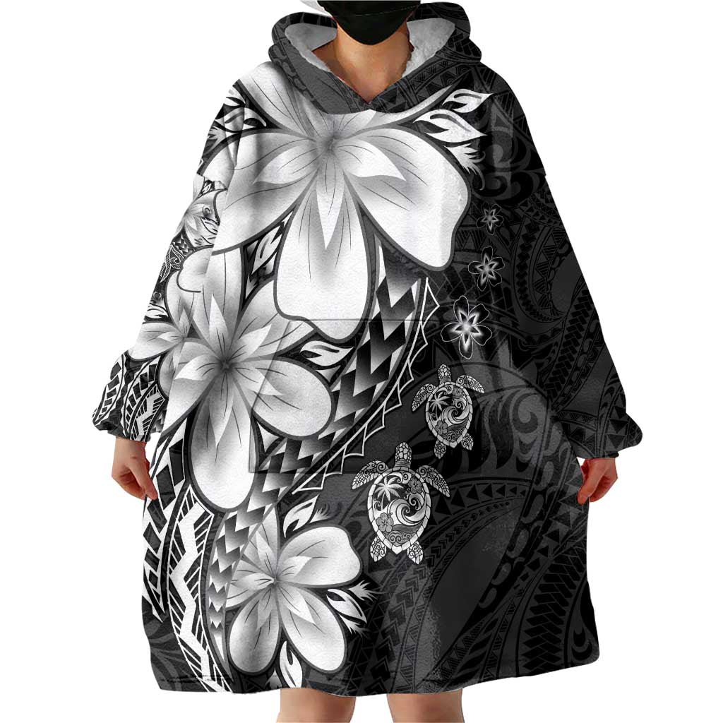 Polynesia Romantic Valentine Wearable Blanket Hoodie Sea Turtle Couple With Black Plumeria LT05 - Polynesian Pride