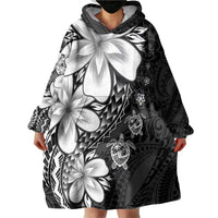 Polynesia Romantic Valentine Wearable Blanket Hoodie Sea Turtle Couple With Black Plumeria LT05 - Polynesian Pride