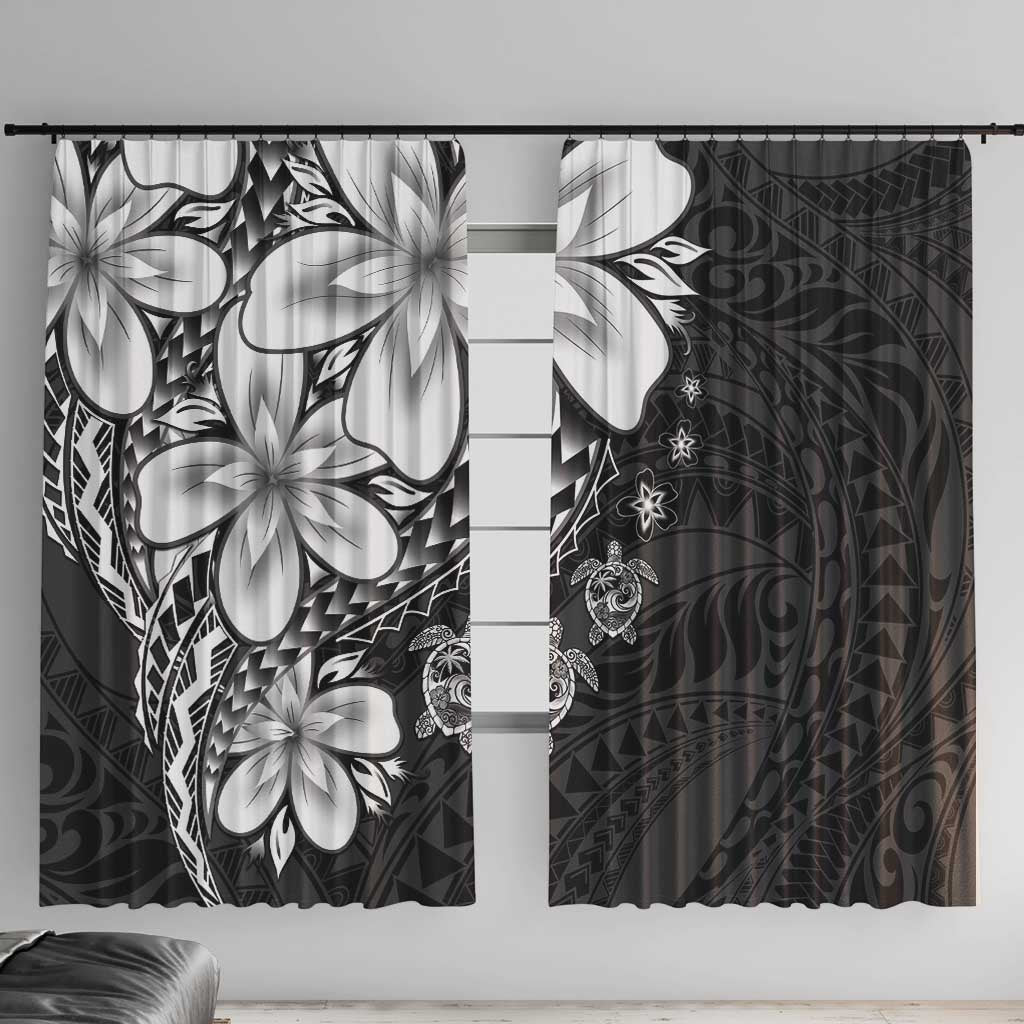 Polynesia Romantic Valentine Window Curtain Sea Turtle Couple With Black Plumeria