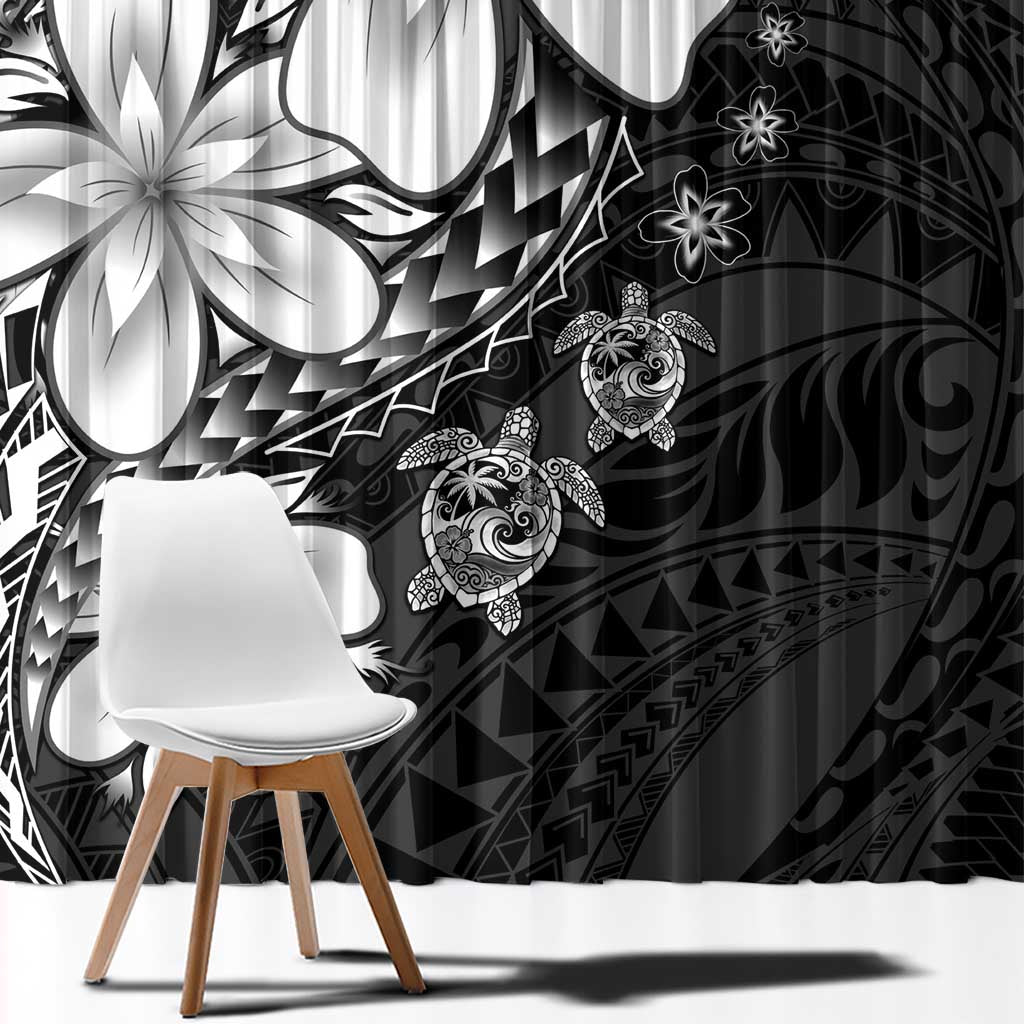 Polynesia Romantic Valentine Window Curtain Sea Turtle Couple With Black Plumeria