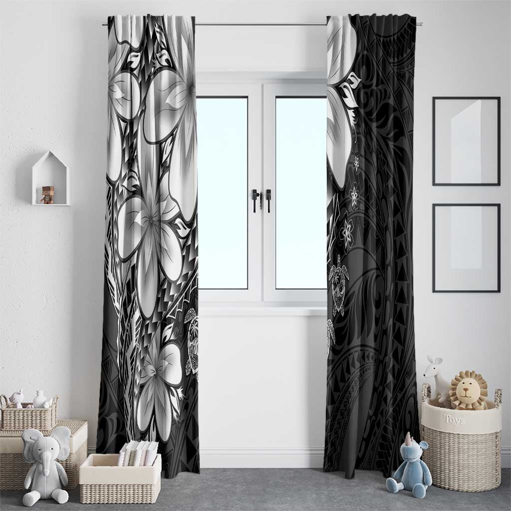 Polynesia Romantic Valentine Window Curtain Sea Turtle Couple With Black Plumeria
