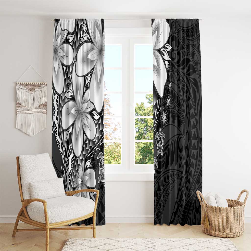 Polynesia Romantic Valentine Window Curtain Sea Turtle Couple With Black Plumeria