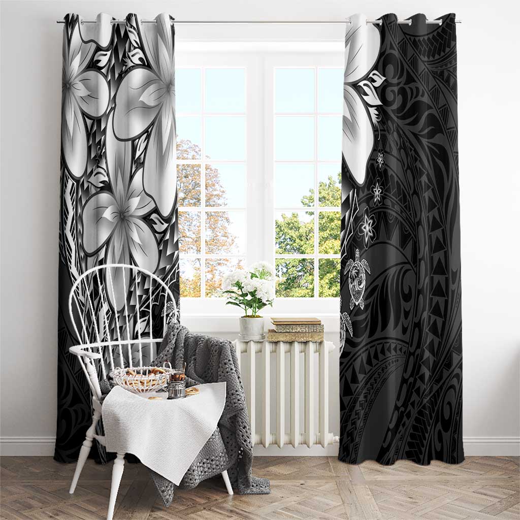 Polynesia Romantic Valentine Window Curtain Sea Turtle Couple With Black Plumeria