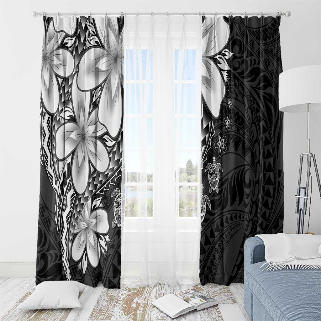 Polynesia Romantic Valentine Window Curtain Sea Turtle Couple With Black Plumeria