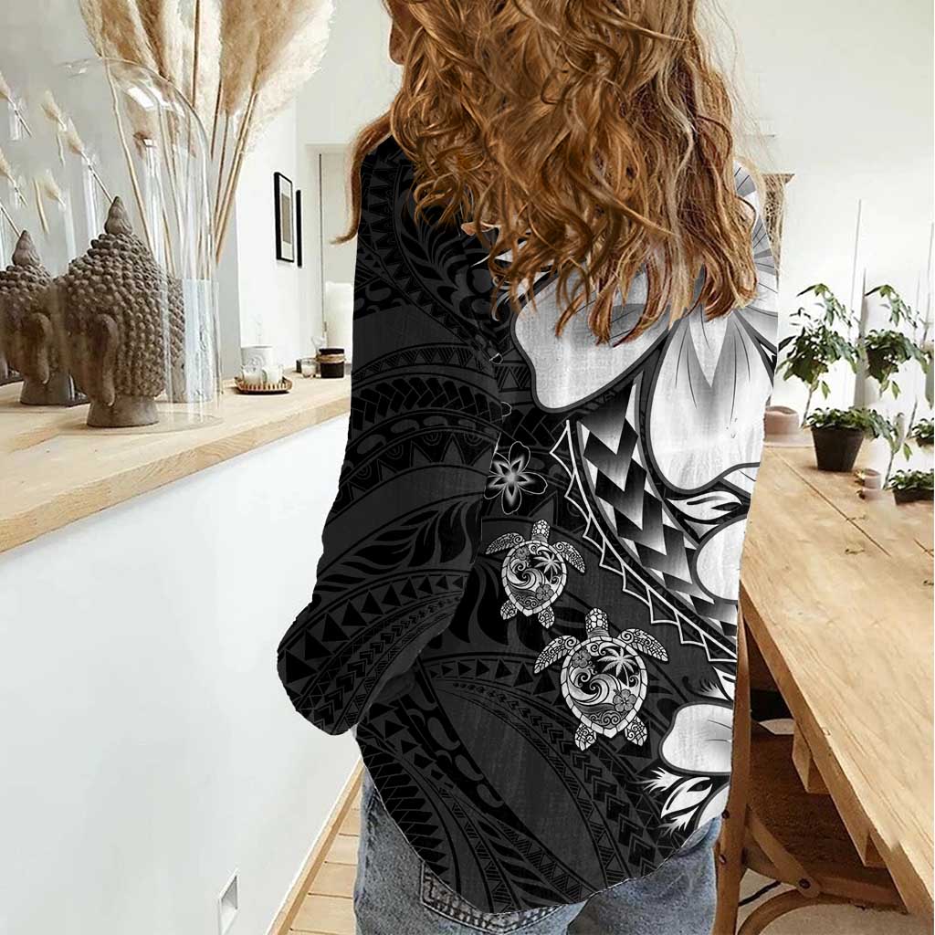 Polynesia Romantic Valentine Women Casual Shirt Sea Turtle Couple With Black Plumeria LT05 - Polynesian Pride