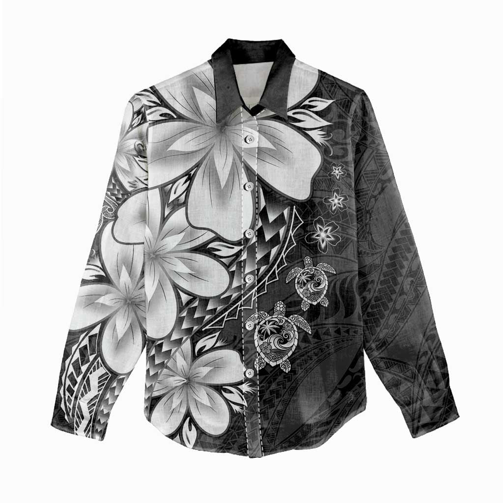 Polynesia Romantic Valentine Women Casual Shirt Sea Turtle Couple With Black Plumeria LT05 - Polynesian Pride