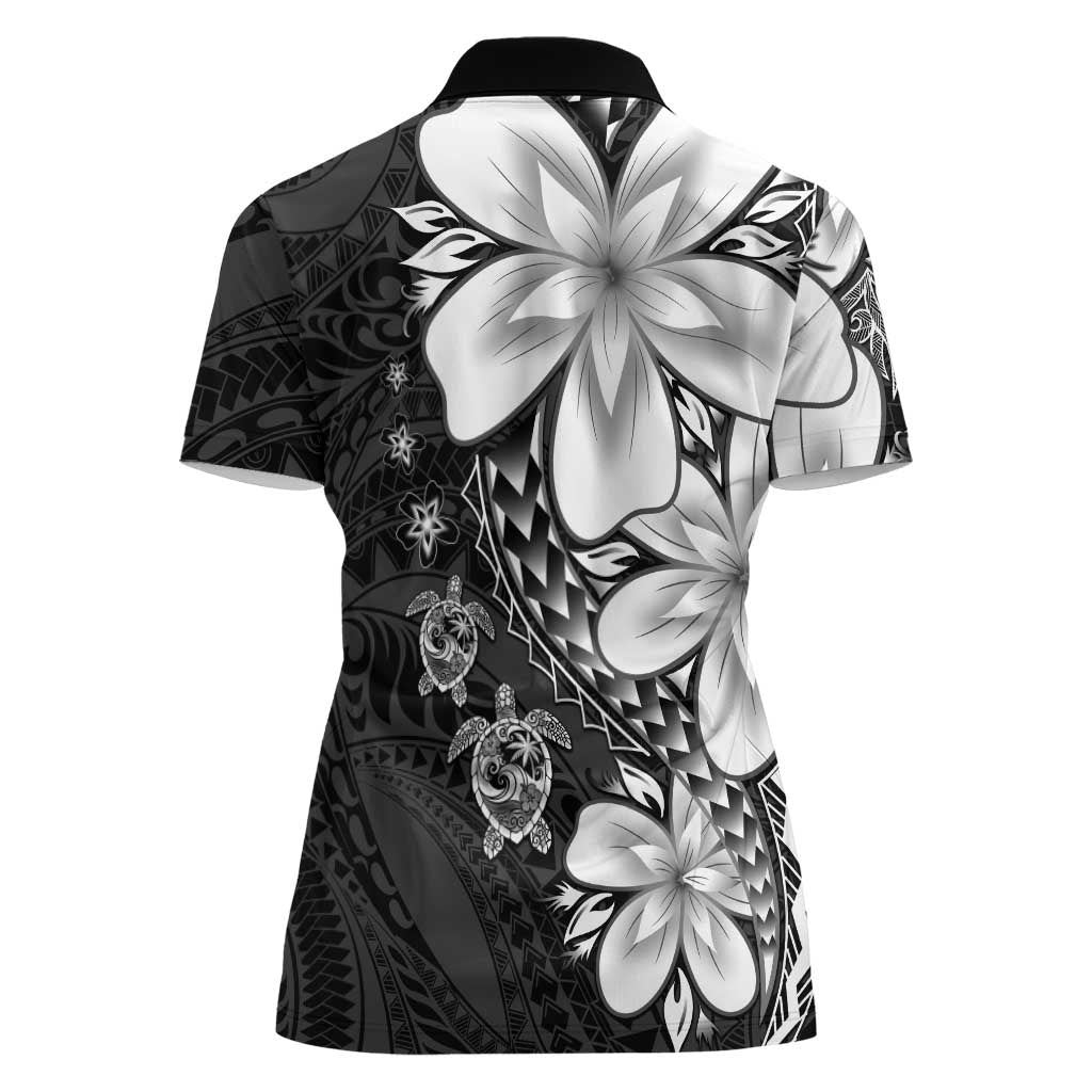 Polynesia Romantic Valentine Women Polo Shirt Sea Turtle Couple With Black Plumeria LT05 - Polynesian Pride