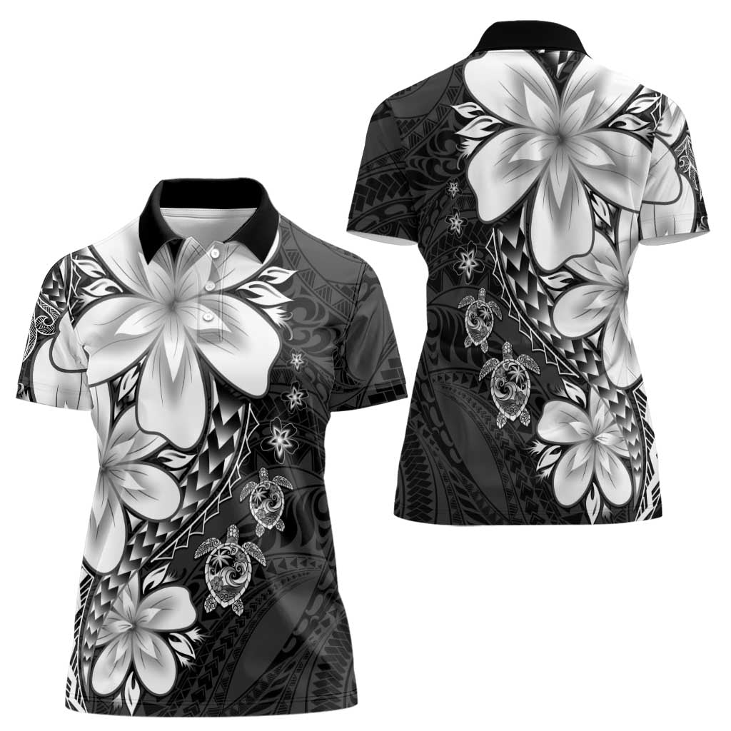 Polynesia Romantic Valentine Women Polo Shirt Sea Turtle Couple With Black Plumeria LT05 - Polynesian Pride
