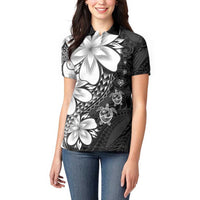 Polynesia Romantic Valentine Women Polo Shirt Sea Turtle Couple With Black Plumeria LT05 - Polynesian Pride