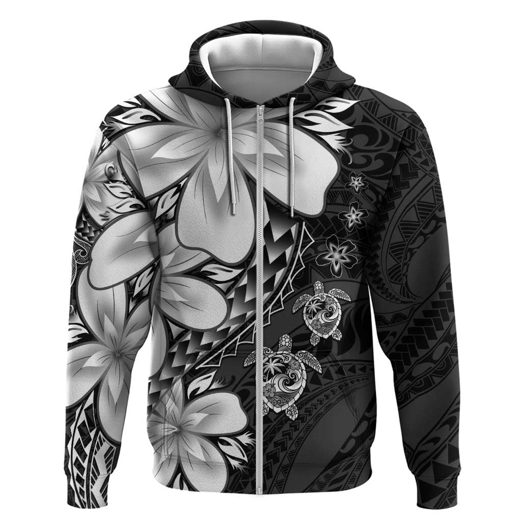 Polynesia Romantic Valentine Zip Hoodie Sea Turtle Couple With Black Plumeria LT05 Zip Hoodie Black - Polynesian Pride