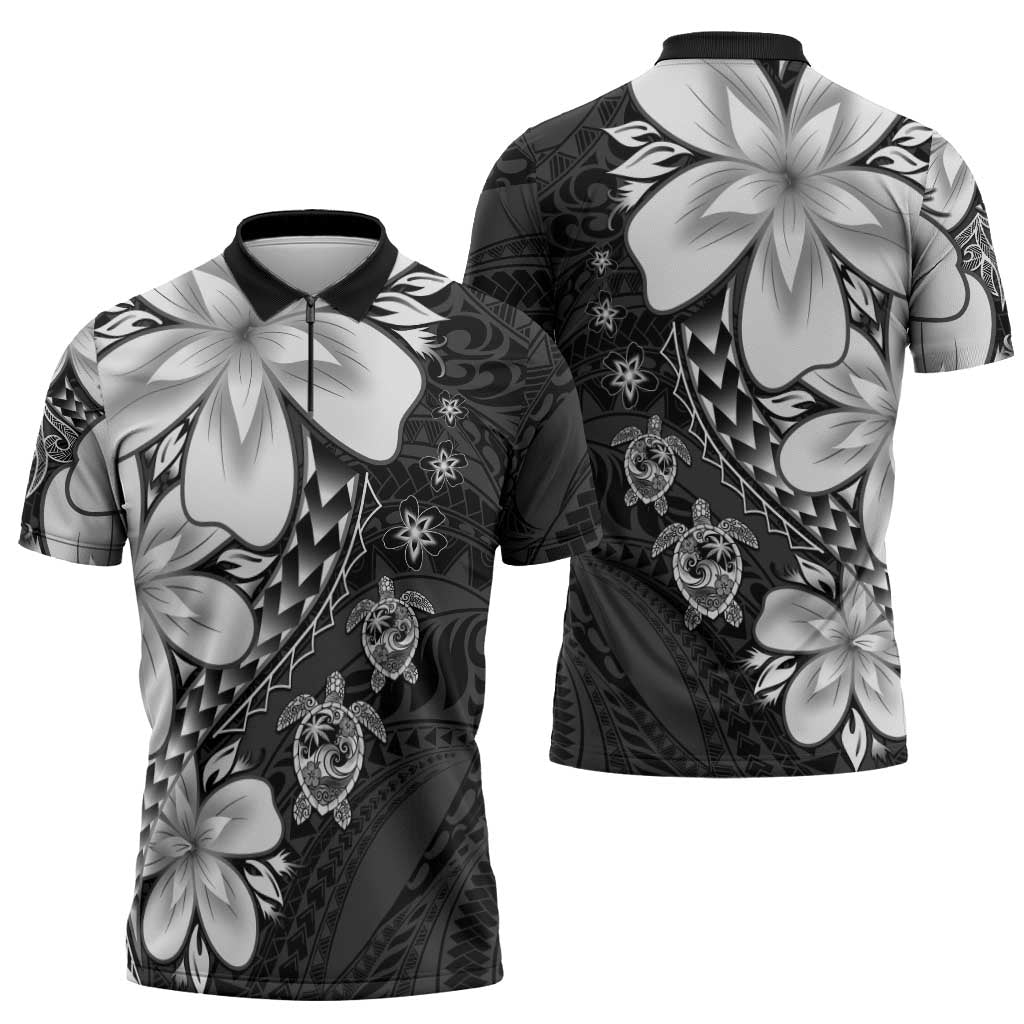 Polynesia Romantic Valentine Zipper Polo Shirt Sea Turtle Couple With Black Plumeria LT05 - Polynesian Pride