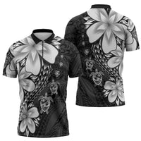 Polynesia Romantic Valentine Zipper Polo Shirt Sea Turtle Couple With Black Plumeria LT05 - Polynesian Pride