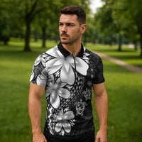 Polynesia Romantic Valentine Zipper Polo Shirt Sea Turtle Couple With Black Plumeria LT05 - Polynesian Pride