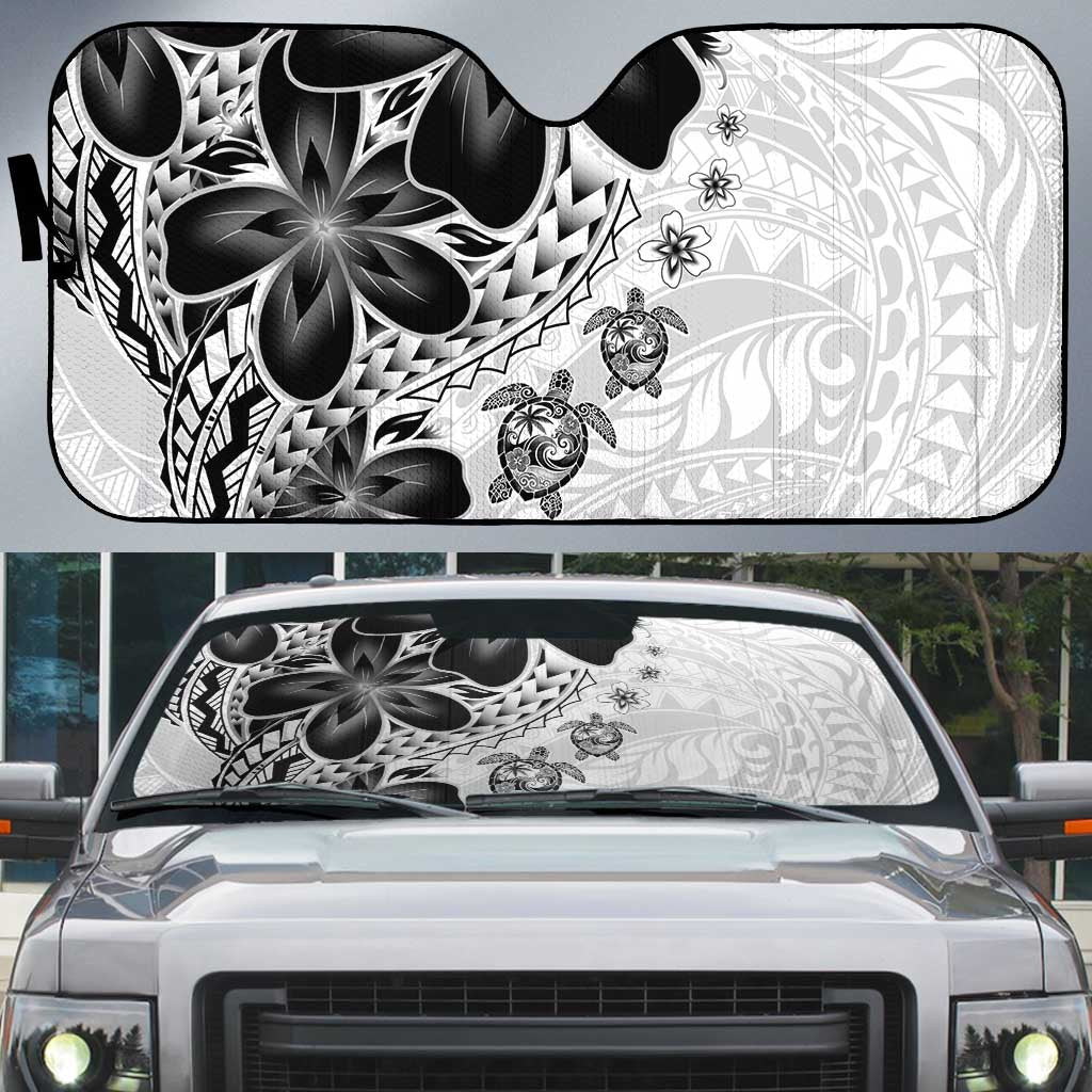 Polynesia Romantic Valentine Auto Sun Shade Sea Turtle Couple With White Plumeria LT05 White - Polynesian Pride