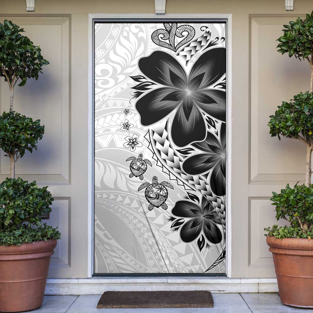 Polynesia Romantic Valentine Door Cover Sea Turtle Couple With White Plumeria LT05 White - Polynesian Pride