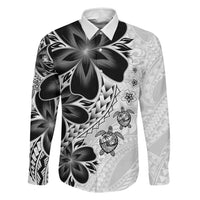 Polynesia Romantic Valentine Family Matching Long Sleeve Bodycon Dress and Hawaiian Shirt Sea Turtle Couple With White Plumeria