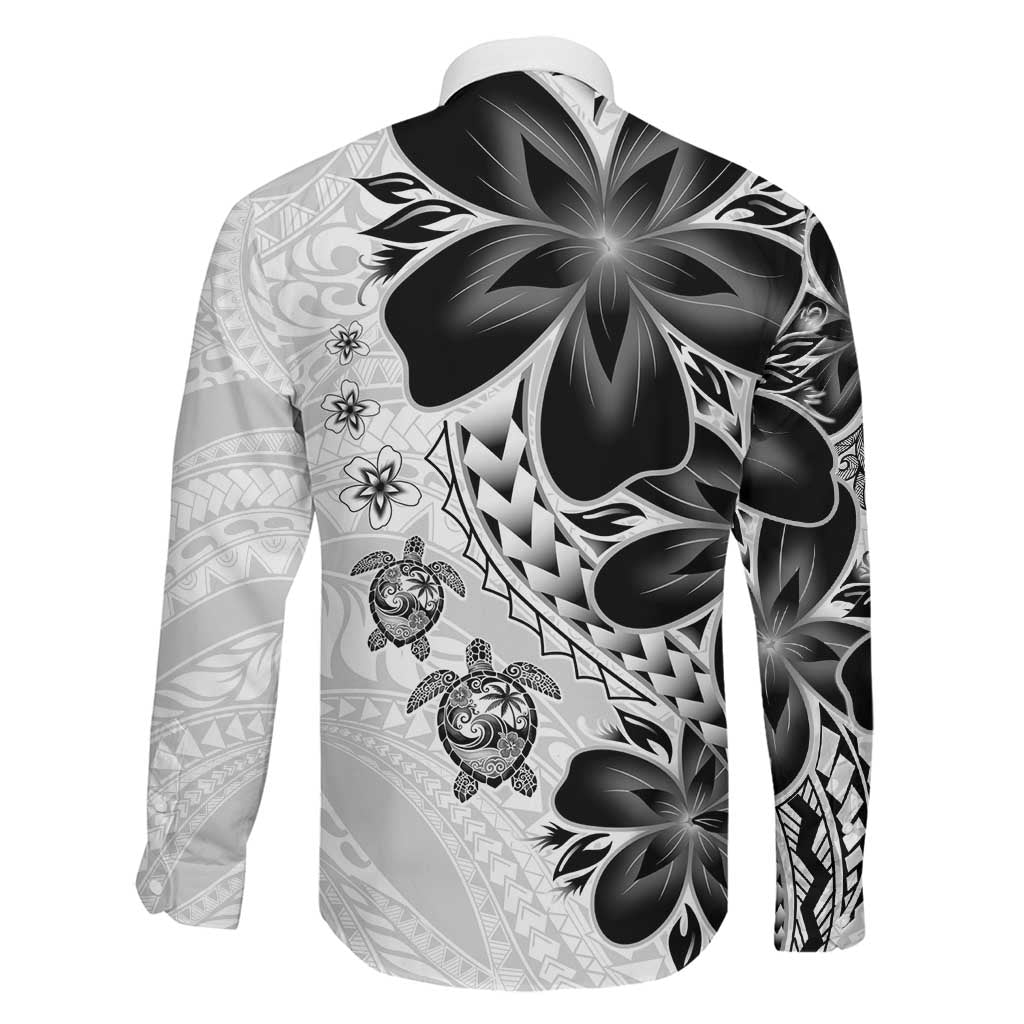 Polynesia Romantic Valentine Family Matching Long Sleeve Bodycon Dress and Hawaiian Shirt Sea Turtle Couple With White Plumeria