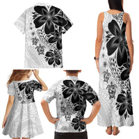 Polynesia Romantic Valentine Family Matching Tank Maxi Dress and Hawaiian Shirt Sea Turtle Couple With White Plumeria