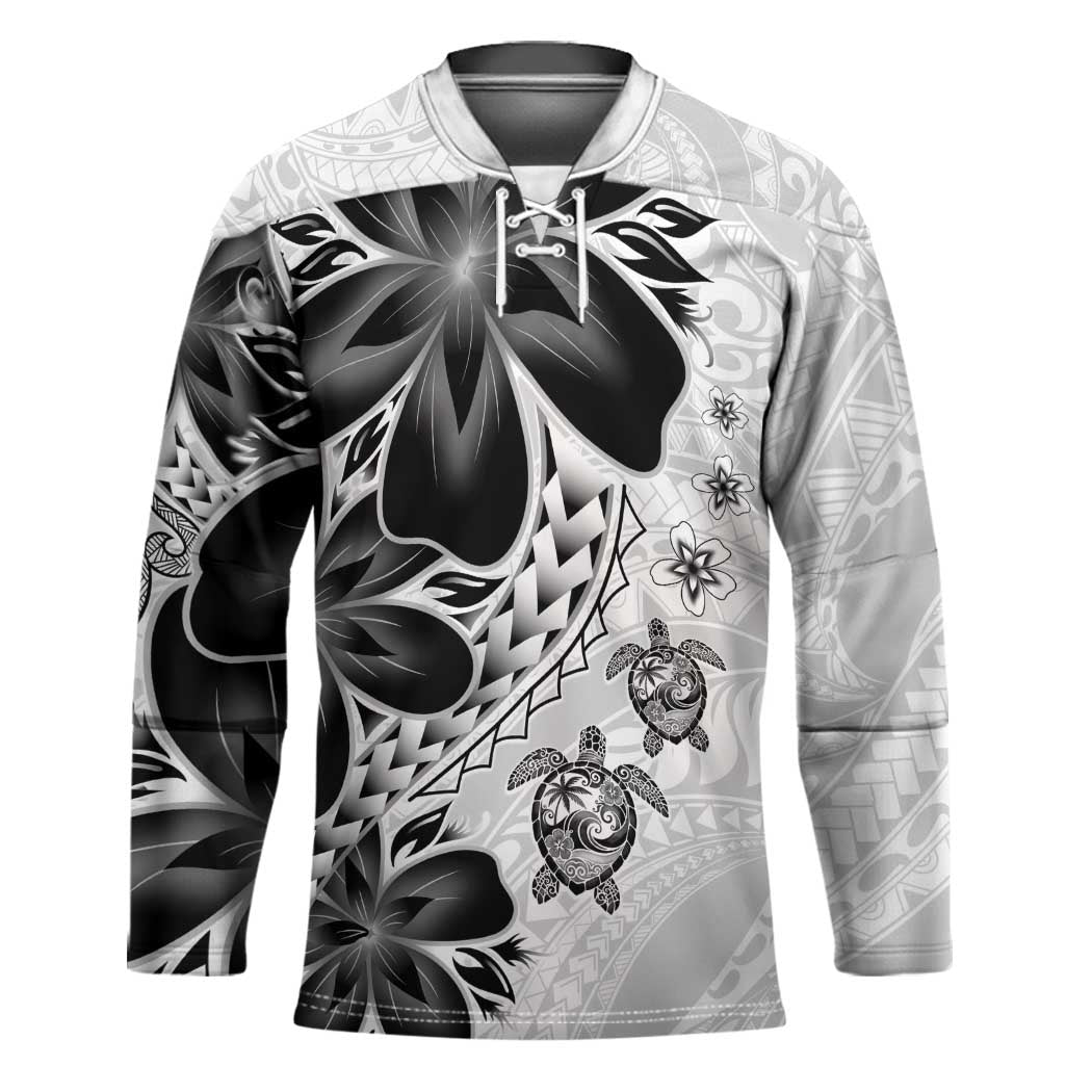 Polynesia Romantic Valentine Hockey Jersey Sea Turtle Couple With White Plumeria LT05 Unisex White - Polynesian Pride