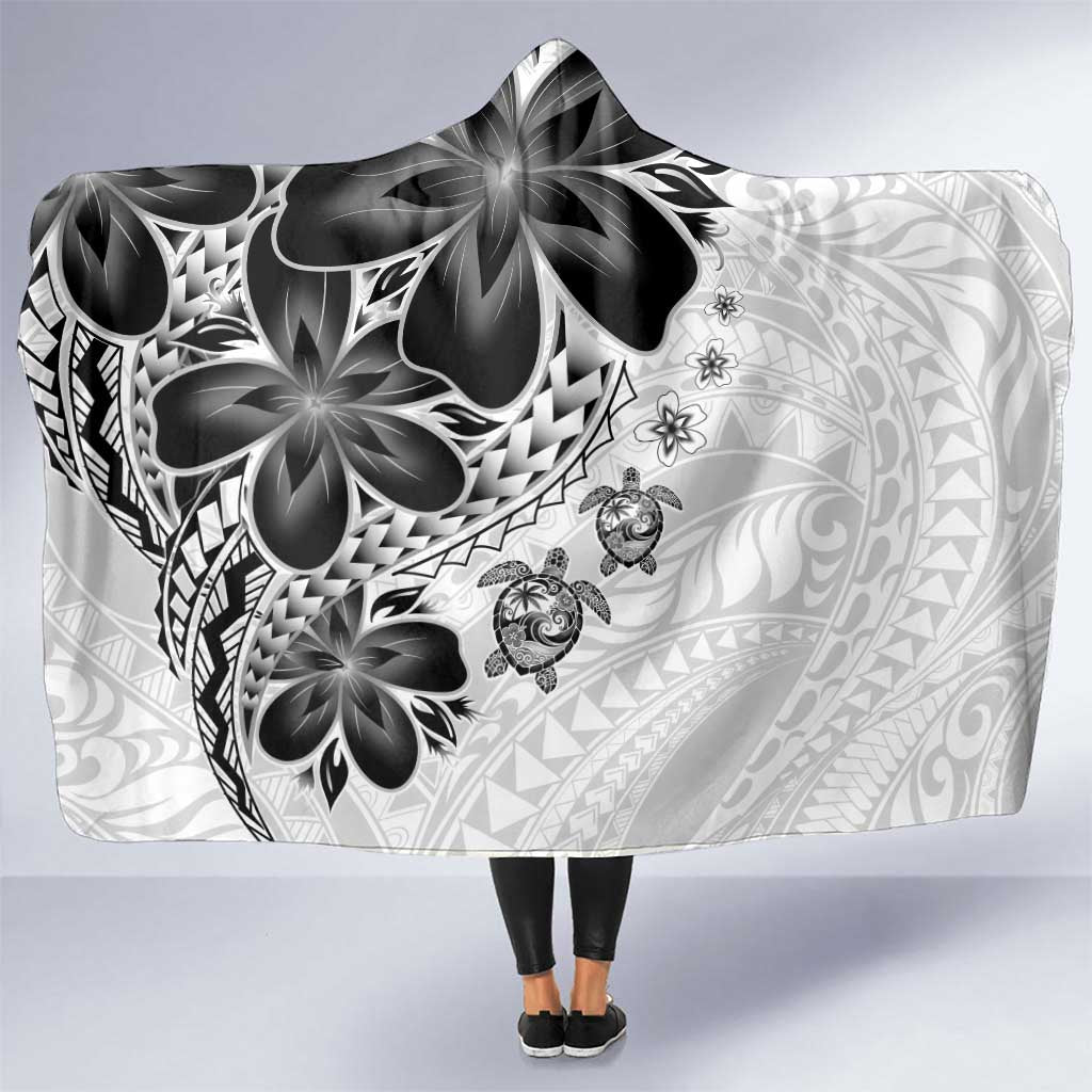 Polynesia Romantic Valentine Hooded Blanket Sea Turtle Couple With White Plumeria LT05 One Size White - Polynesian Pride