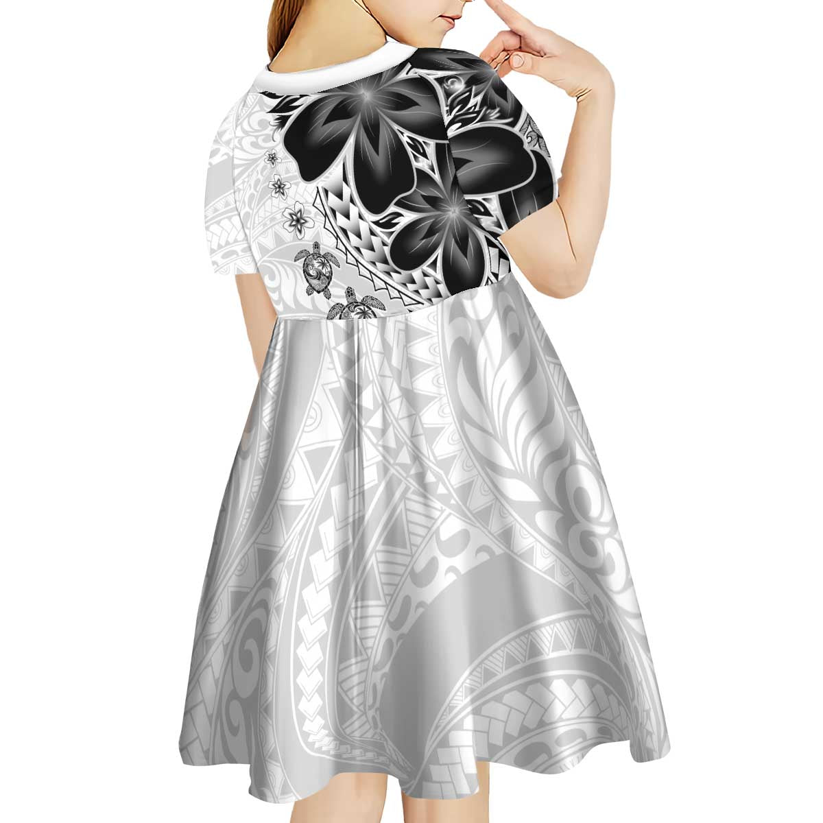 Polynesia Romantic Valentine Kid Short Sleeve Dress Sea Turtle Couple With White Plumeria LT05 - Polynesian Pride